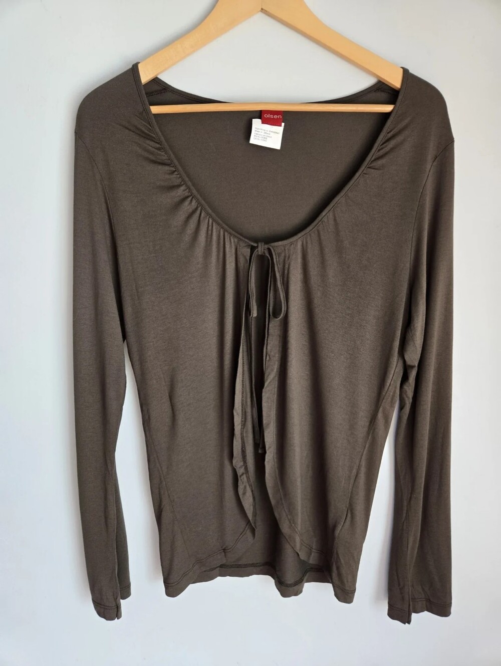 OLSEN Women's Kaki Long-Sleeve Tie-Front Top